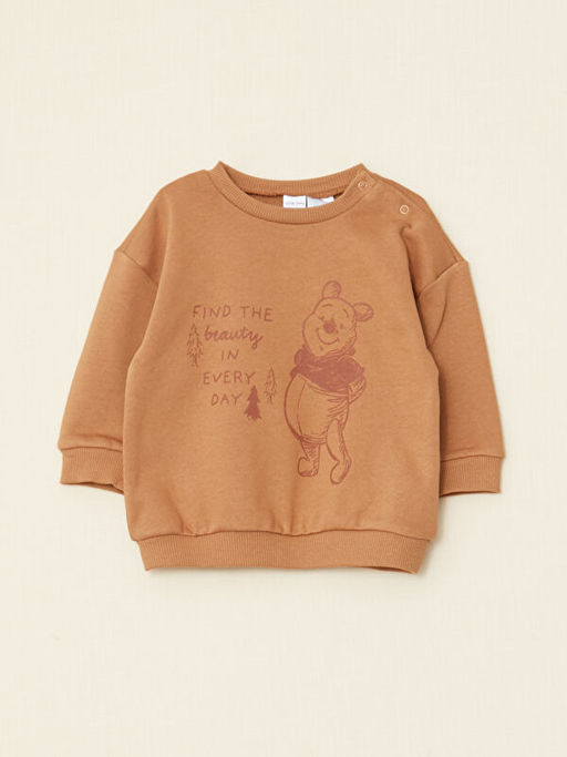 Bisiklet Yaka Uzun Kollu Winnie the Pooh Bask?l? Erkek Bebek Sweatshirt ve E?ofman Alt 2li Tak?m - Waikiki фото 2