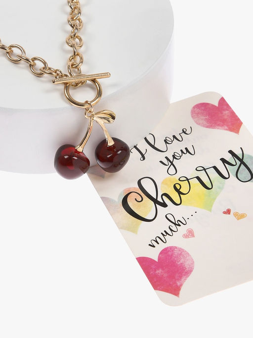 Цена за 2 шт. Кулон-цепь крупная "Вишня", цвет красный в золоте 40+удл