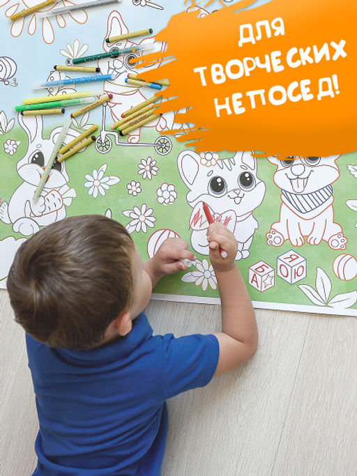 VAL PT-CP610-W Раскраска-плакат Прогулка, 2 шт, 60*100 см + 60*40 см, ДОМАШНИЕ ЖИВОТНЫЕ, шт