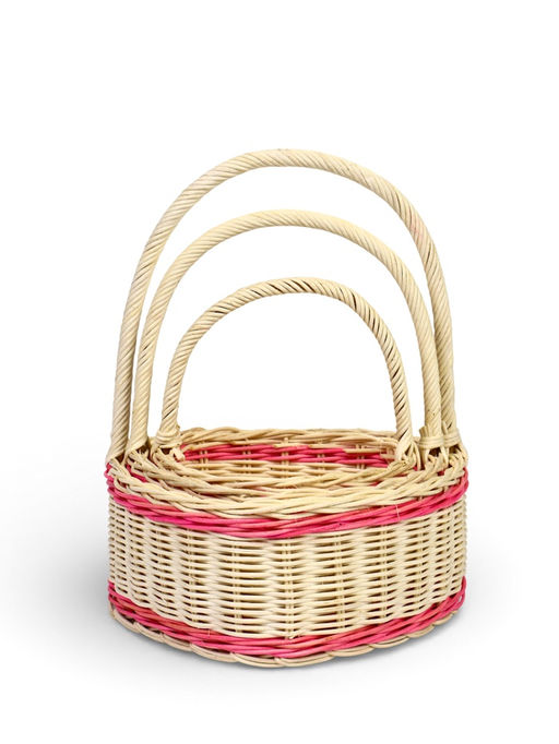 Корзина плетёная, в форме сердечка, набор 3 шт., лоза, кукуруза, с розовой полоской