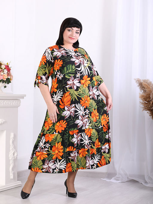 Платье больших размеров с тропическим принтом
