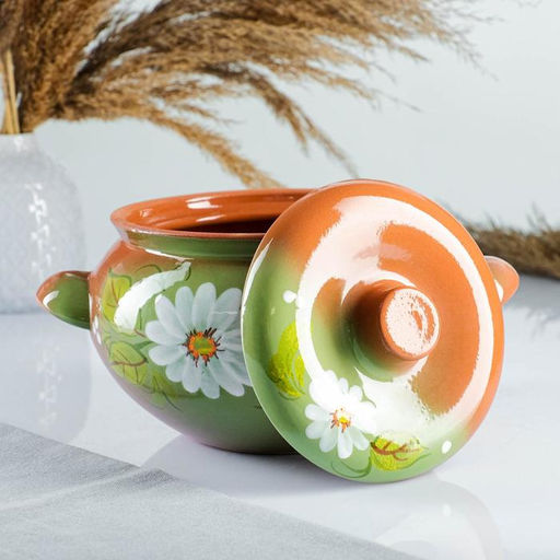 Жаровня Кунгурская керамика, 2 л, с ручками, зелёная