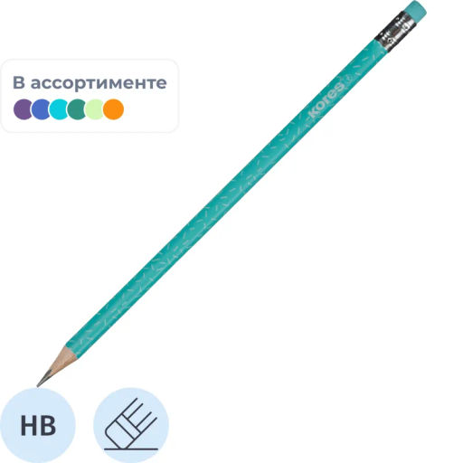 Карандаш чернографитный CollageStylePastel HB трехгр,заточ,с ластиком 92803 - Kores фото 2