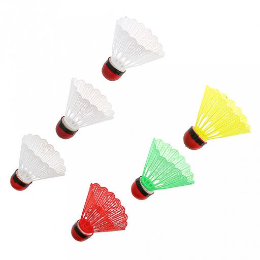 Волан для бадминтона 8см, набор 6 штук, юбка - ПВХ, цвета в ассортименте, голова - пенопласт, цвет - красный, в п/эт пакете на картоне (Китай)