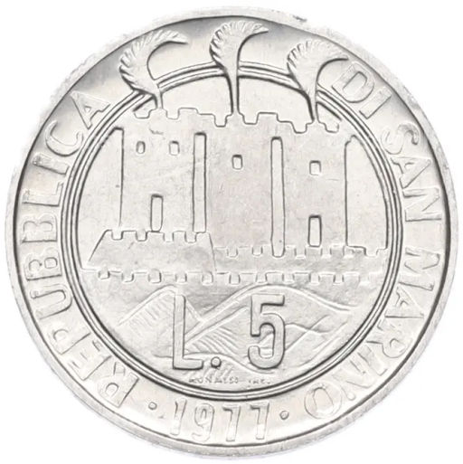 Монета 5 лир 1977 года Сан-Марино Экология