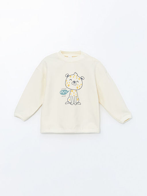 Bisiklet Yaka Uzun Kollu Bask?l? Erkek Bebek Sweatshirt