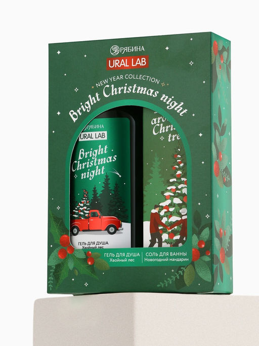 Новогодний подарочный набор косметики Bright Christmas night: гель для душа 300 мл и соль для ванны 200 мл, URAL LAB