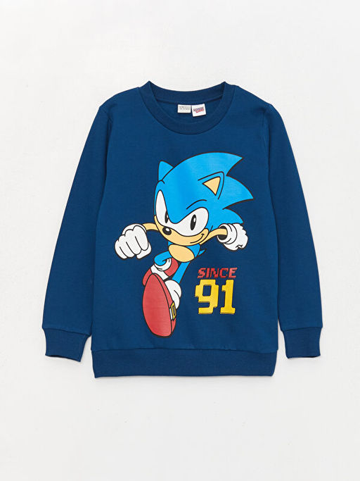 Bisiklet Yaka Sonic Bask?l? Uzun Kollu Erkek ?ocuk Sweatshirt