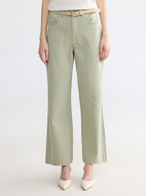 Beli Kemerli Wideleg Kad?n Jean Pantolon