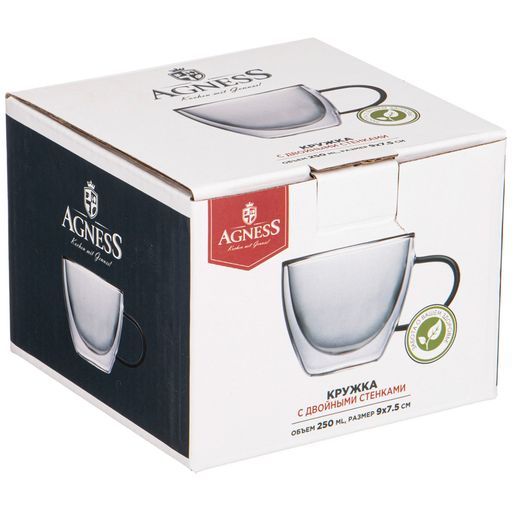 КРУЖКА С ДВОЙНЫМИ СТЕНКАМИ DOUBLE-WALL 250 МЛ. ДИАМЕТР=9 СМ. ВЫСОТА=7,5 СМ - Agness фото 2