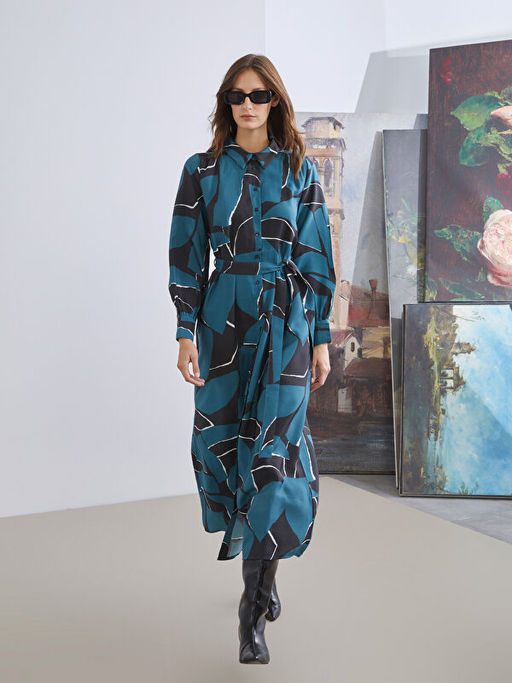 Modal Kar???ml? Desenli G?mlek Elbise