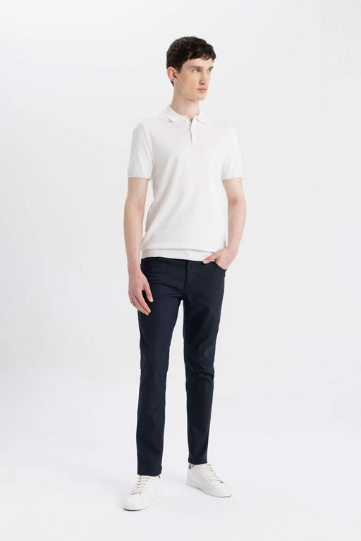 Slim Fit Dar Kesim K?sa Kollu Basic Duz Triko Polo Tisort - Defacto фото 5