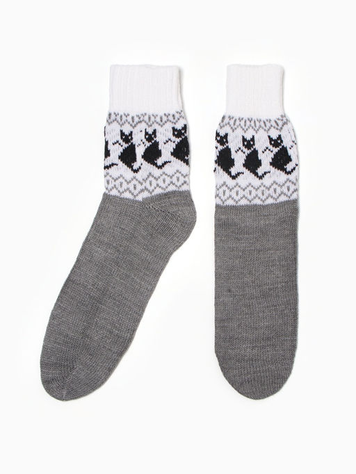 Носки женские шерстяные «Котик», серые, р-р 25-27