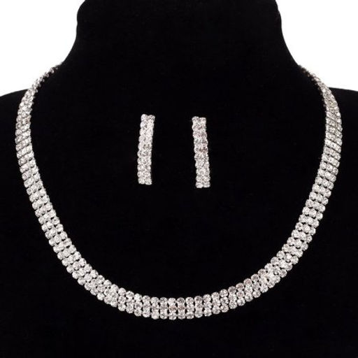 Колье со стразами и серьги гвоздики 2,5 см / 6921 /уп 24/серебро - Галеонтрейд фото 2