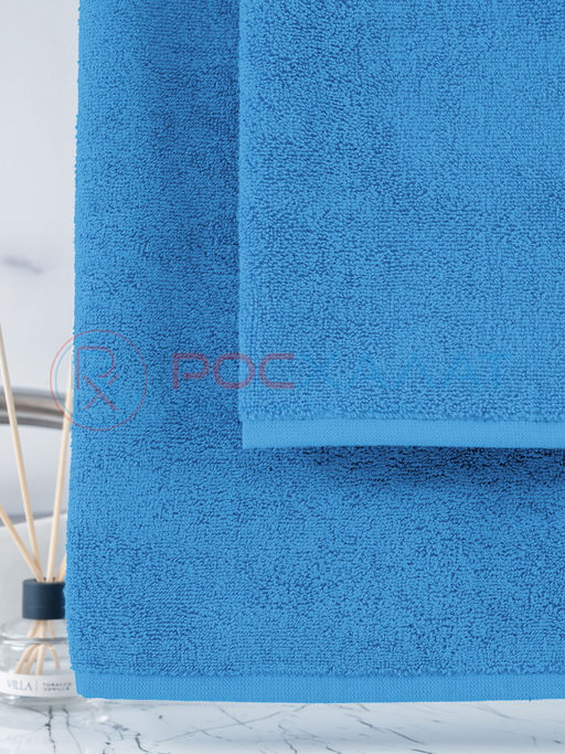 Махровое полотенце без бордюра голубое ПМ-62 50х90