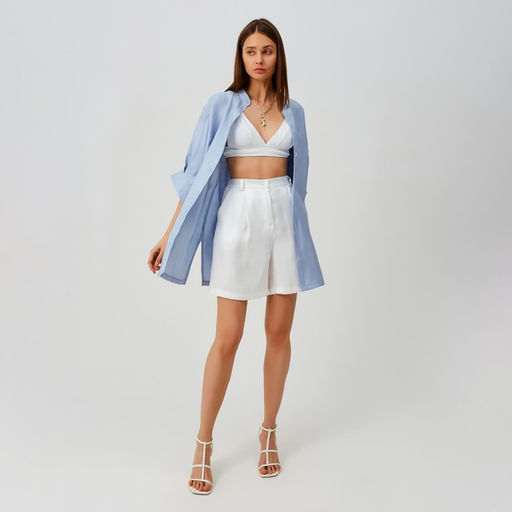 Блузка женская MINAKU: Casual collection с коротким рукавом, размер 46, голубая