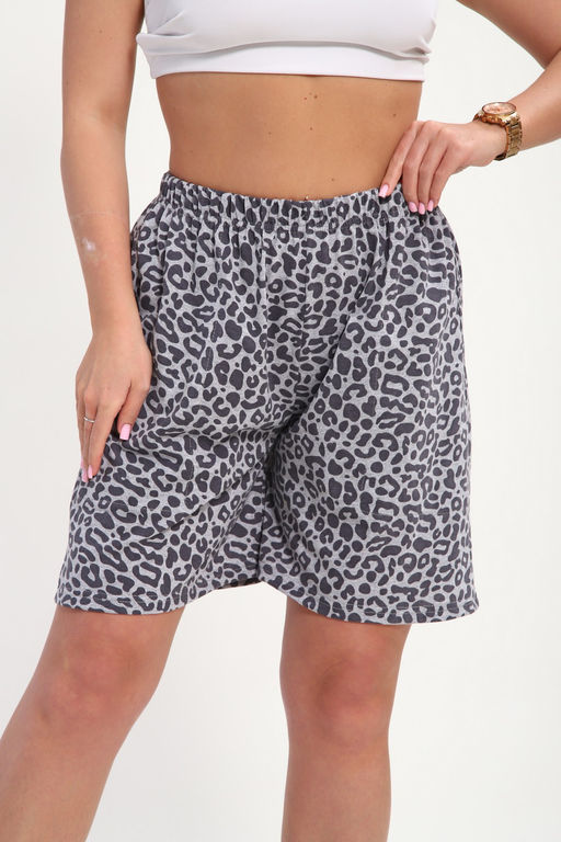 Шорты женские из кулирки Цветник серый леопард макси