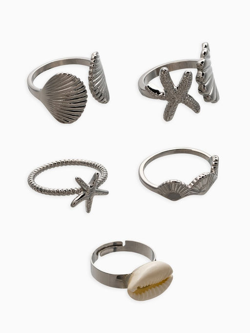 Набор колец 5 шт "Новый стиль" море, размер МИКС, цвет белый в серебре