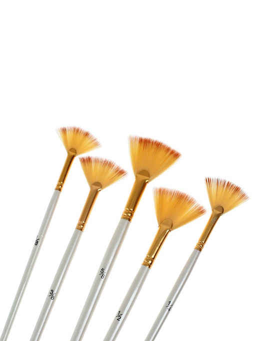 Набор кистей для рисования, синтетика, 5 штук: № 1/8, 3/8, 5/8, 1/2, 1/4, плоские, веерные, деревянная ручка, международный размер