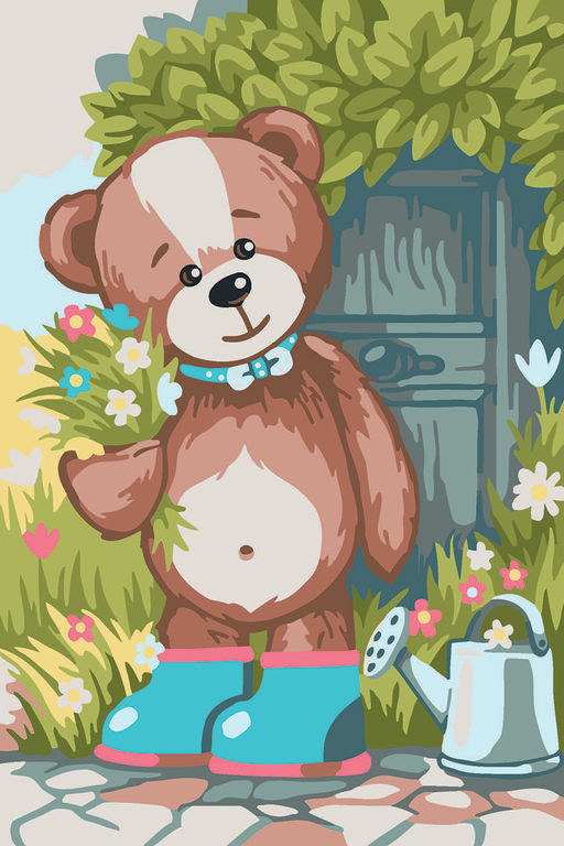 ФРЕЯ PKZ/PS-040 Набор для раскрашивания по номерам (на картоне) 30 х 20 см Медвежонок с букетом