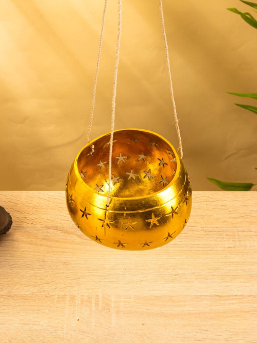 Подсвечник подвесной из кокоса, 14×14×10 см, золото