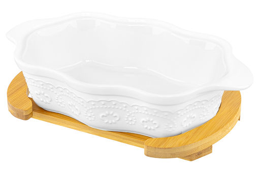 Блюдо д/зап и серв 32*20*14 см 1,5 л ажур Белый узор + стекл крышка на дер подстав. - Elan gallery фото 25