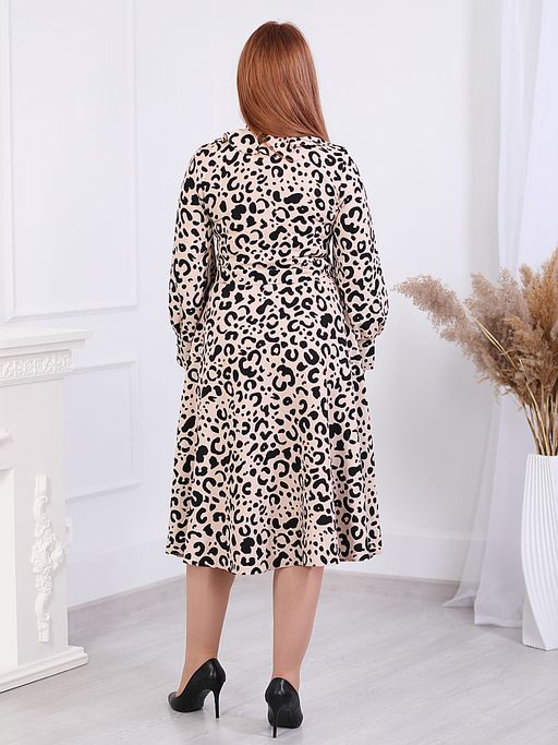 Платье леопардовое приталенное с длинным рукавом - Almond фото 5