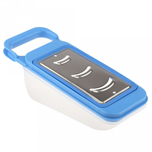 Терка из нержавеющей стали Хозяюшка 25,5х10,5х8,5см, с пластмассовым контейнером с крышкой 0,5л 20,5х10х5см, с насадками - 4 вида, пластмассовый держатель для насадки, в коробке (Китай) - Домашняя мода фото 2