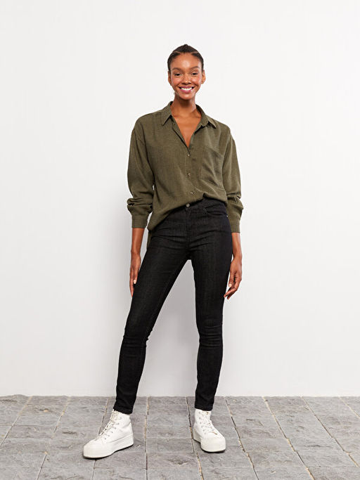 Kad?n Slim Fit D?z Jean Pantolon