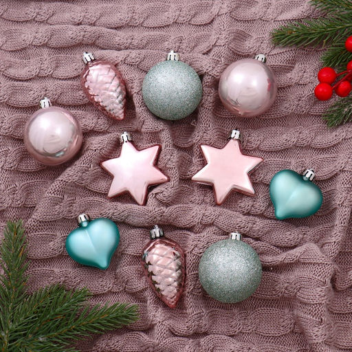 Ёлочные игрушки Джоан, новогодние, набор 10 шт., розово-зелёный - Зимнее волшебство фото 2