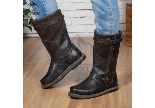 Монголки коричневые с замком, войлочная подошва, - Мирунт фото 4