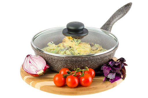 Сковорода глубокая 24 см ГАРМОНИЯ ВКУСА Коричневый опал С КРЫШКОЙ ф24, н/р, 43,5*25*11,5 см - Elan gallery фото 3