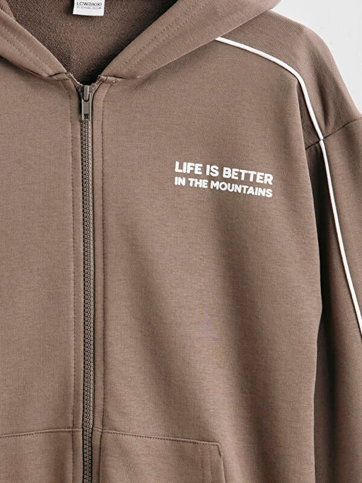 Kap??onlu Erkek ?ocuk Fermuarl? Sweatshirt