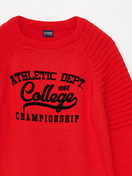 Bisiklet Yaka Bask?l? Uzun Kollu Erkek ?ocuk Triko Kazak