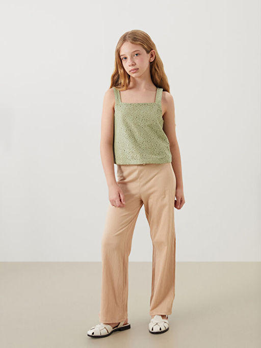 Kare Yaka Ajurlu K?z ?ocuk Crop Atlet