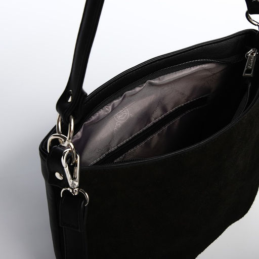 Сумка замшевая кросс-боди на молнии, цвет чёрный - Simaland фото 6