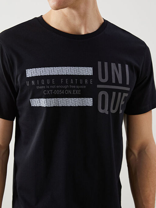 Bisiklet Yaka K?sa Kollu Bask?l? Penye Erkek Ti??rt