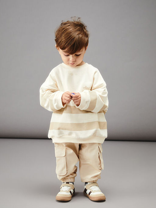 Bisiklet Yaka Bask?l? Erkek Bebek Sweatshirt ve Pantolon 2li