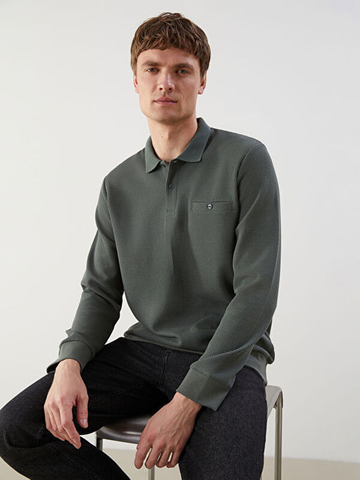 Polo Yaka Uzun Kollu Erkek Sweatshirt