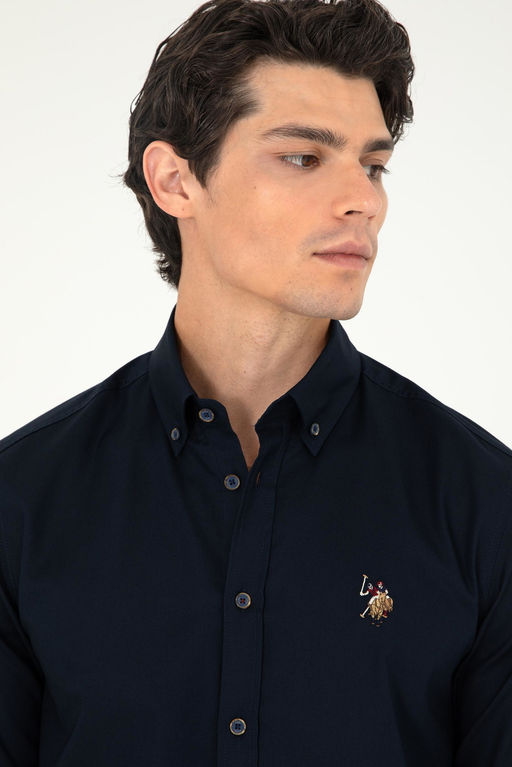 Мужская темно-синяя базовая рубашка с длинным рукавом - U.s. polo assn фото 2