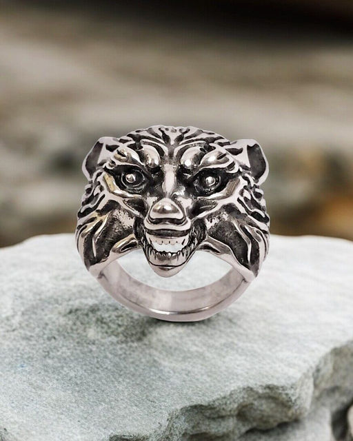 Мужское кольцо из стали Волк
