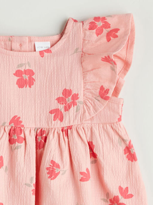 Bisiklet Yaka ?i?ekli K?z Bebek Elbise