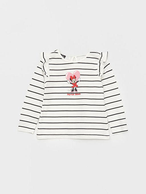 Bisiklet Yaka Uzun Kollu Mickey Mouse Bask?l? K?z Bebek Ti??rt 2Li - Waikiki фото 2