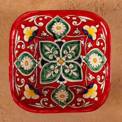 Салатник Риштанская Керамика «Цветы», 350 мл, 14×5 см, красная, микс