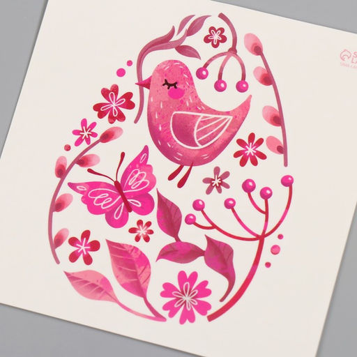 Цена за 3 шт. Переводная тату цветная Яйцо с розовыми узорами, временная татуировка, 10?10 см - Арт узор фото 6