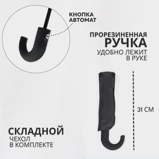 Зонт автоматический «Однотонный», 3 сложения, 8 спиц, R=48/55 см, d=96 см чёрный