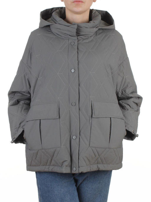 BM4836 GRAY/GREEN Куртка стеганная демисезонная женская (50 гр. холлофайбер)