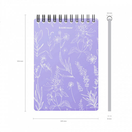 Цена за 5 шт. Блокнот с пластиковой обложкой на спирали ErichKrause Lavender, А6, 80 листов, клетка фото 4