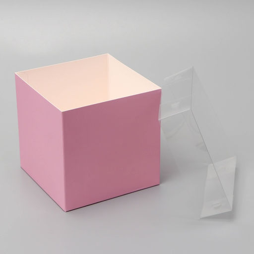 Цена за 3 шт. Коробка для цветов с PVC крышкой, 12×12×12 см, розовая