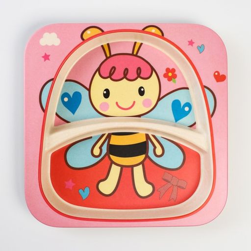 Набор бамбуковой посуды Бабочка, 5 предметов: тарелка, миска, стакан, вилка, ложка - Крошка я фото 2